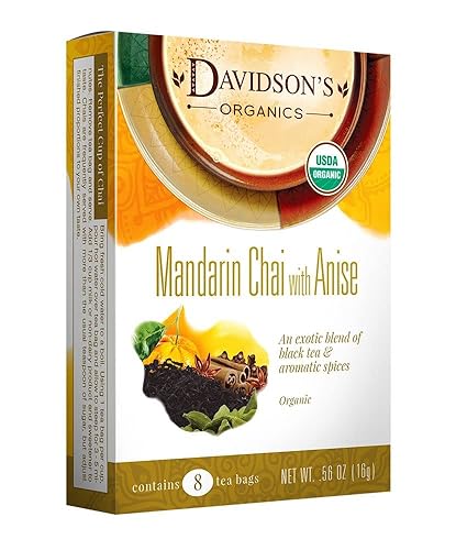 Davidson's Organics, Mandarin Chai w/Anise, 8-count Tea Bags, Pack of 12