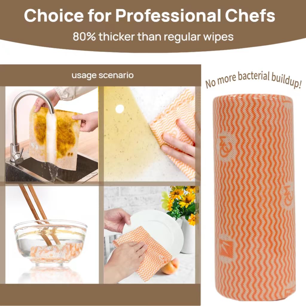 Lazy Cleaning Cloths, Disposable Microfiber Cloths, Reusable Dish Rags, Dry/Wet Use for Dishware, Countertops, Stove, Camping, RVs, Tearable Roll