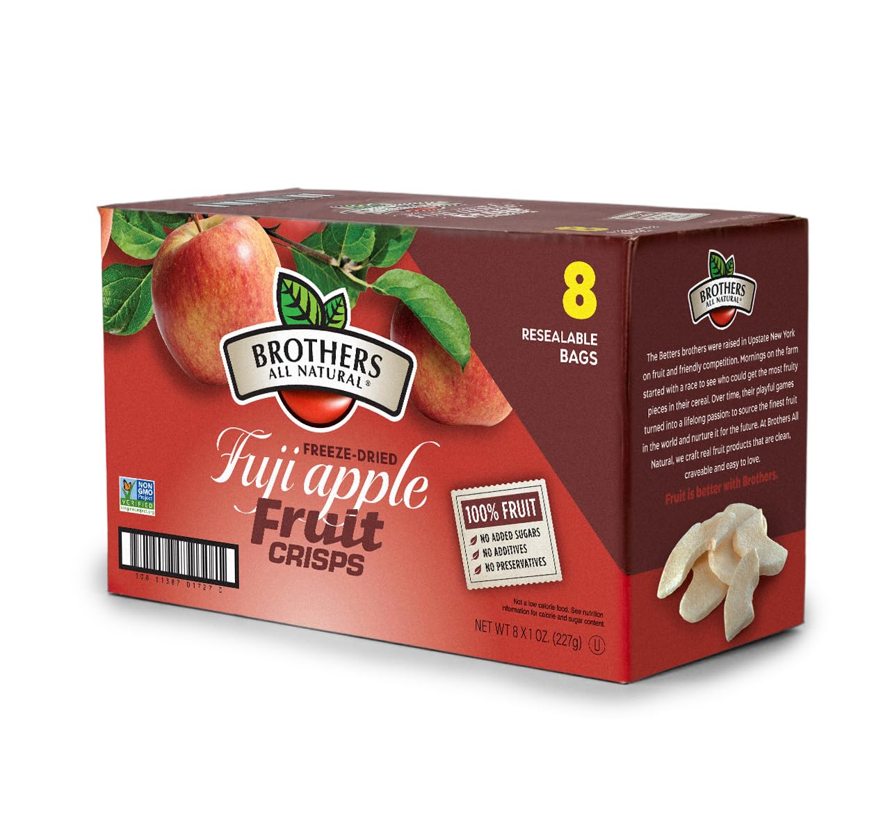 Brothers All Natural Freeze Dried Fruit Crisps, Fuji Apple, 1 Oz (Pack of 8), Made with 100% Fruit, Gluten Free, Soy Free, Vegan, Healthy Snack