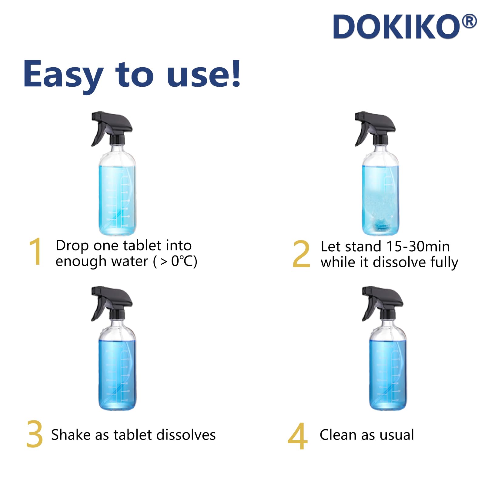 DOKIKO Glass Cleaner Refill Tablets - 50 Concentrated Multi-Surface Cleaning Tablets, 1 Pack Makes 50 * 16 fl oz Spray for Windows, Mirrors