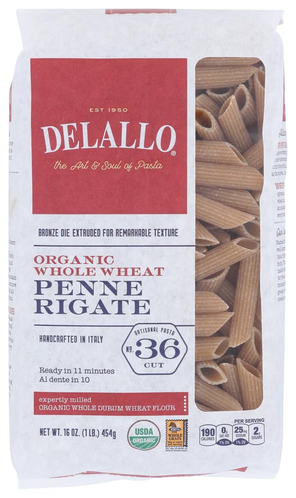 Delallo Penne Rigate Whole Wheat Pasta 1 LB (Pack of 16)