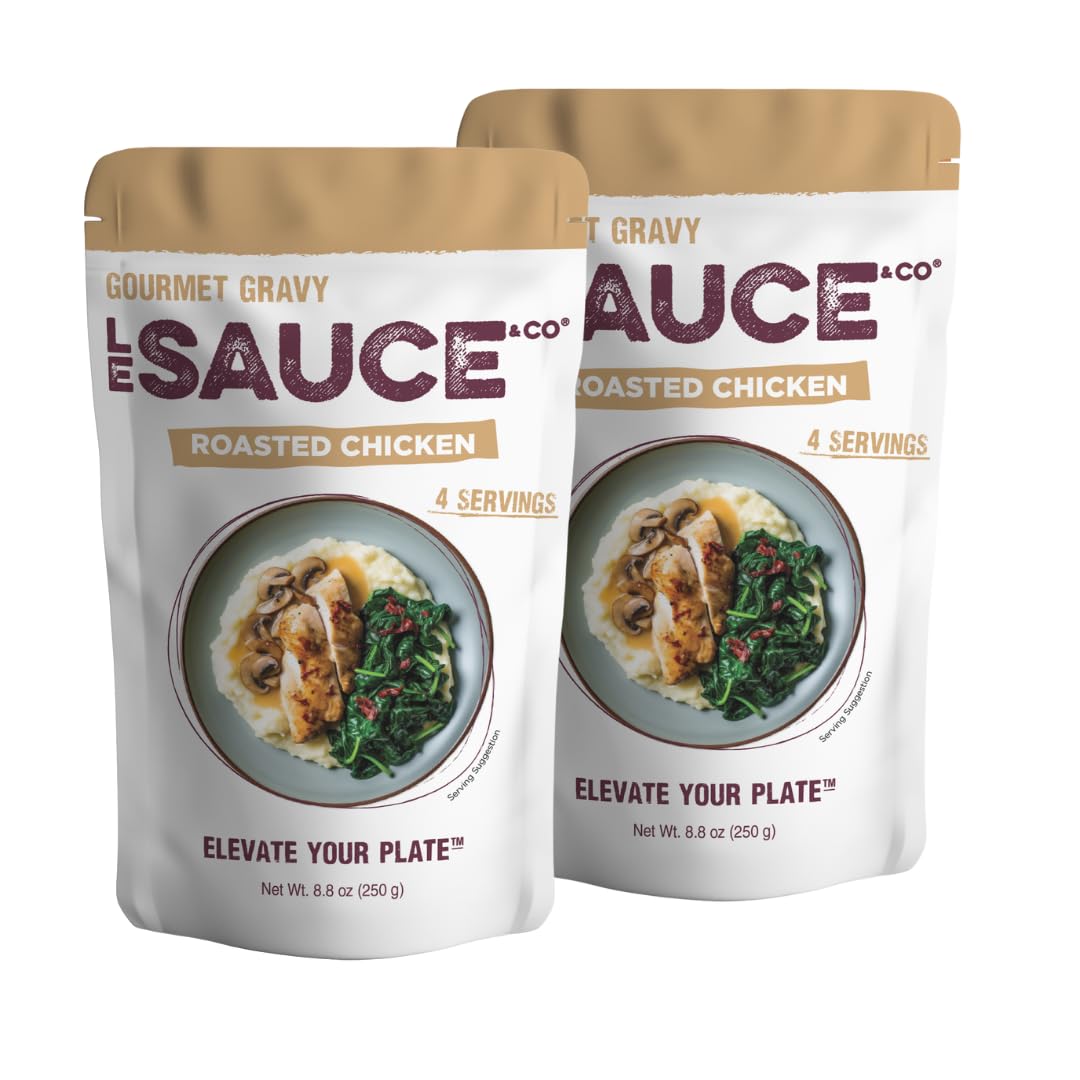 Le Sauce & Co. 4-serving Roasted Chicken Gourmet Brown Gravy, Gluten Free, Premium Broth, Add to Rotisserie Chicken Breast, Mashed Potatoes, Pantry