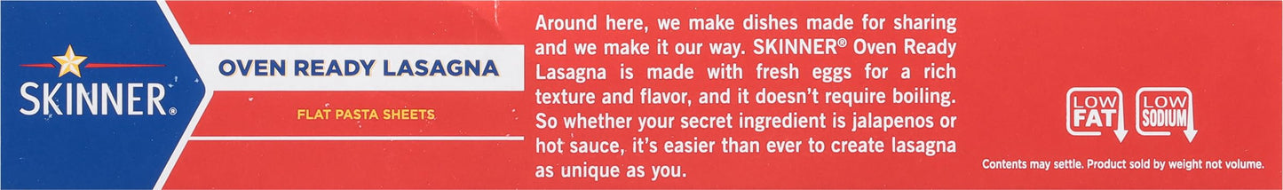 Skinner Oven-Ready Lasagna Pasta, (8 oz Each) - No-Boil, Easy-to-Layer Sheets for Homemade Lasagna