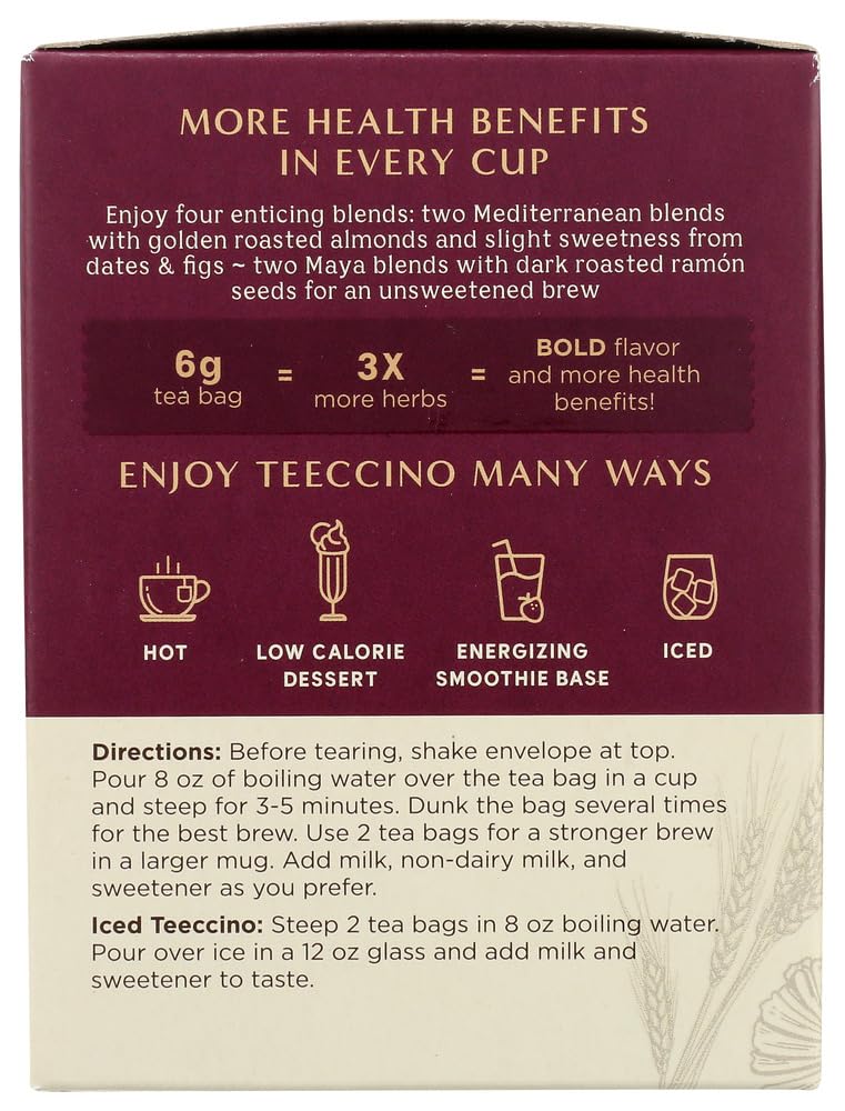 Teeccino Chicory Roasted Herbal Tea Sampler Pack (French Roast, Hazelnut, Vanilla Nut and Chocolaté), Caffeine Free, 12 Tea Bags (Pack of 2)
