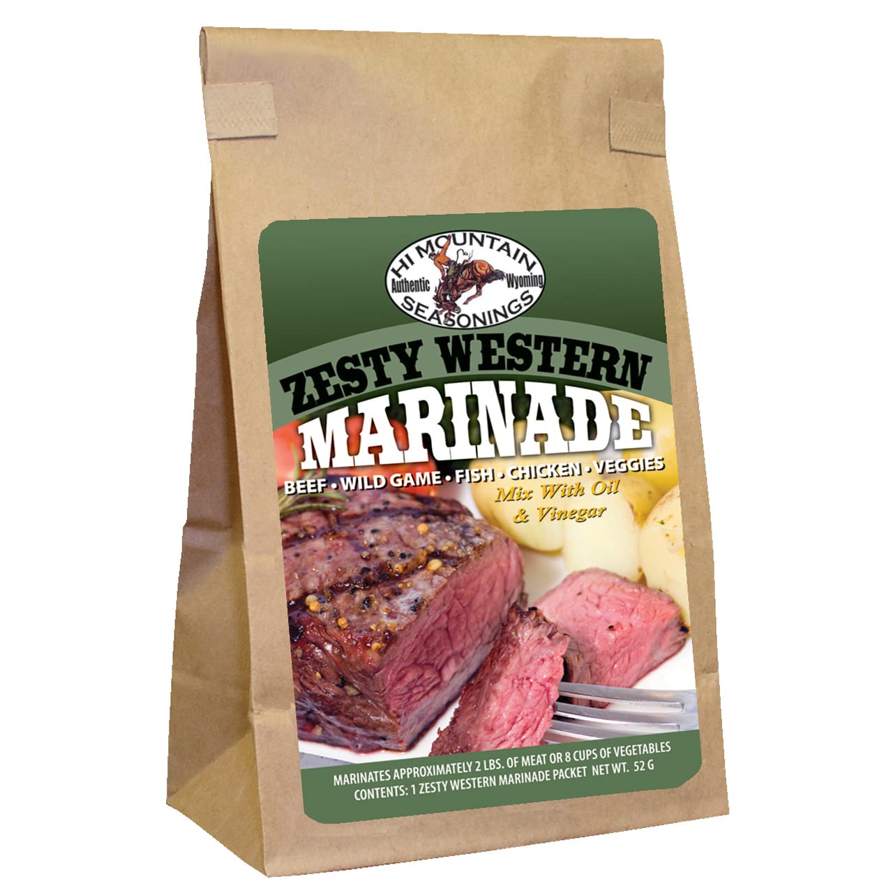 Hi Mountain Seasonings - ZESTY WESTERN MARINADE Mix. Creates a Flavorful & Delicious Marinade Perfect for Chicken, Beef, Pork, Fish, Seafood, Wild