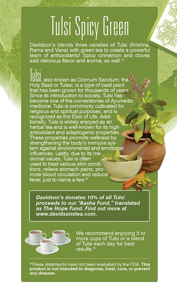Davidson's Organics, Tulsi Spicy Green, 25-count Tea Bags, Pack of 6