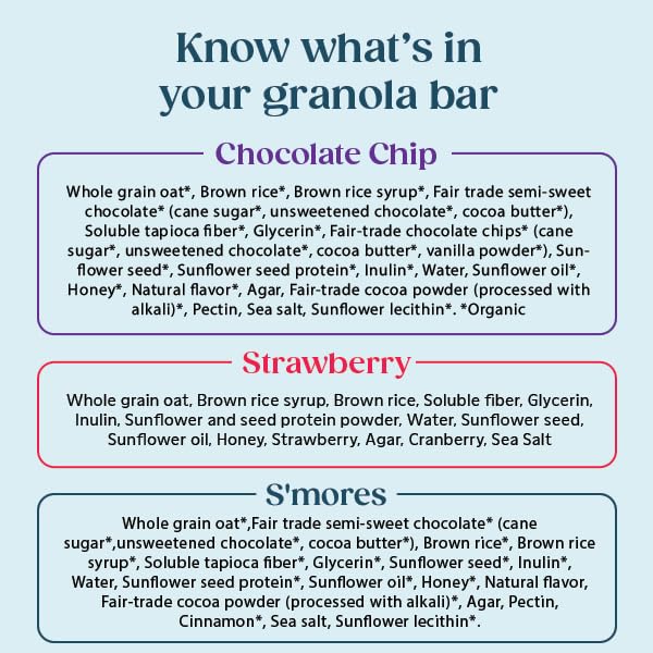 All In Snack Bars Allergen Friendly Variety Pack - S’Mores, Chocolate Chip, & Strawberry - Gluten Free - Organic - Non-GMO - Low Sugar - High Fiber