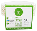 Repurpose 100% Compostable Plant-Based Bagasse Bowls, 16 ounce, 20 Count