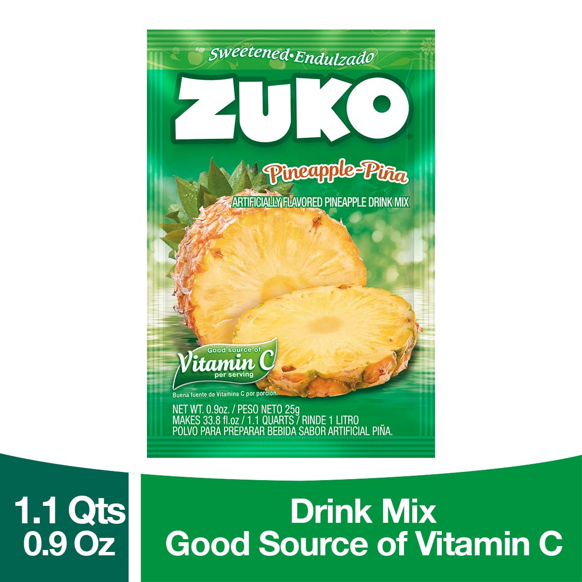 Zuko Instant Beverage Drink Mix, Flavor Pineapple Powdered, No Added Sugar Needed, 48 Ct Individual Packets