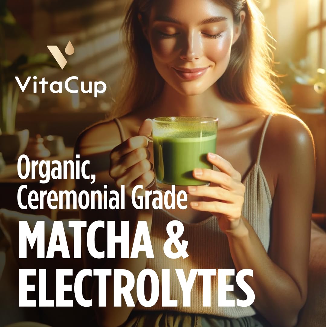 VitaCup Hydration Matcha Instant Packets, for Natural Energy and Detox, w/Electrolytes, Ceremonial Grade Organic Matcha, Coconut Water, Pink Himalayan