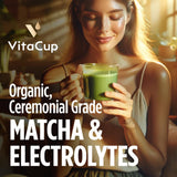VitaCup Hydration Matcha Instant Packets, for Natural Energy and Detox, w/Electrolytes, Ceremonial Grade Organic Matcha, Coconut Water, Pink Himalayan