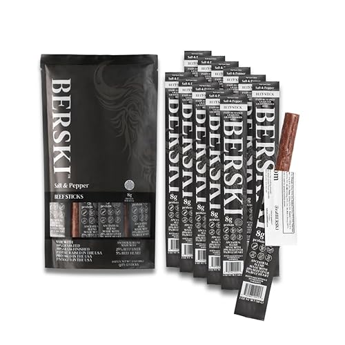 BERSKI Salt & Pepper Beef Sticks - 100% Grass-Fed, Grass-Finished - Ancestral Blend with Liver & Heart - Keto, Paleo - Regeneratively Raised USA Beef