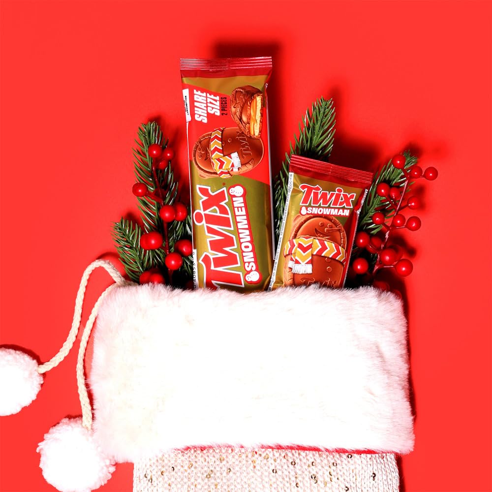 TWIX Caramel Cookie Snowmen Christmas Chocolate Candy Bars, 6 Ct Pack