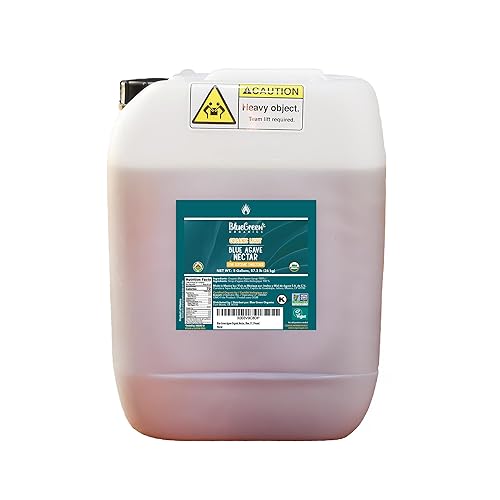 BLUE GREEN ORGANICS 57.3 lb Light Blue Agave , 5 Gallon Bulk Organic Sweetener , Low Glycemic Sugar Alternative for Restaurants & Catering , Mild
