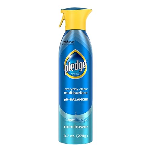 Pledge pH-Balanced Multisurface Spray, Gently Clean 101 Surfaces, Remove Dust and Messes, No Residue - Rainshower Scent, 9.7oz