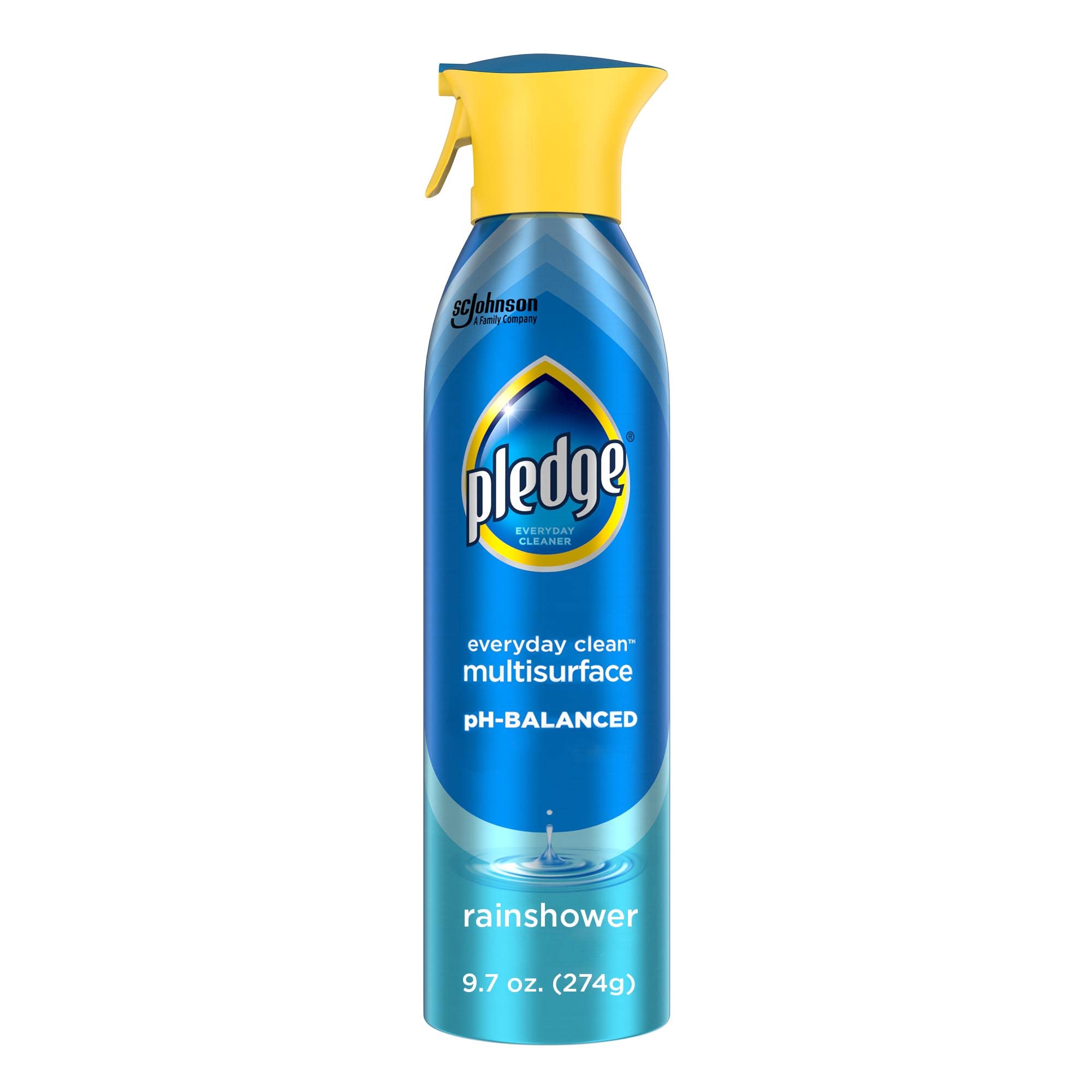 Pledge pH-Balanced Multisurface Spray, Gently Clean 101 Surfaces, Remove Dust and Messes, No Residue - Rainshower Scent, 9.7oz