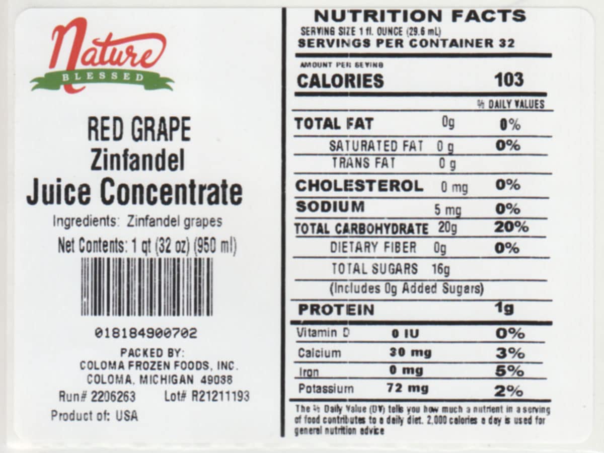 Nature Blessed 100% Zinfandel Red Grape Juice Concentrate - 2 Quarts (2/32 fl oz bottles), Applications: Home Wine Making, Home Brewing, Distilling