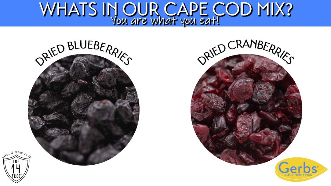 Gerbs Sweetened Blueberry & Cranberry Dried Fruit Snack Mix 2 lbs. | Unsulfured, No Preservatives, Resealable Bag | Naturally Sweet & Chewy with Tart
