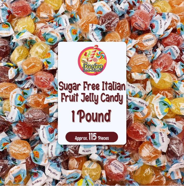 Sugar Free Bonelle Italian Fruit Jelly Candy - 1 Pound (Approx. 115 Pieces) - Sugar Free Candy Individually Wrapped - Perfect For Snacks, Movie