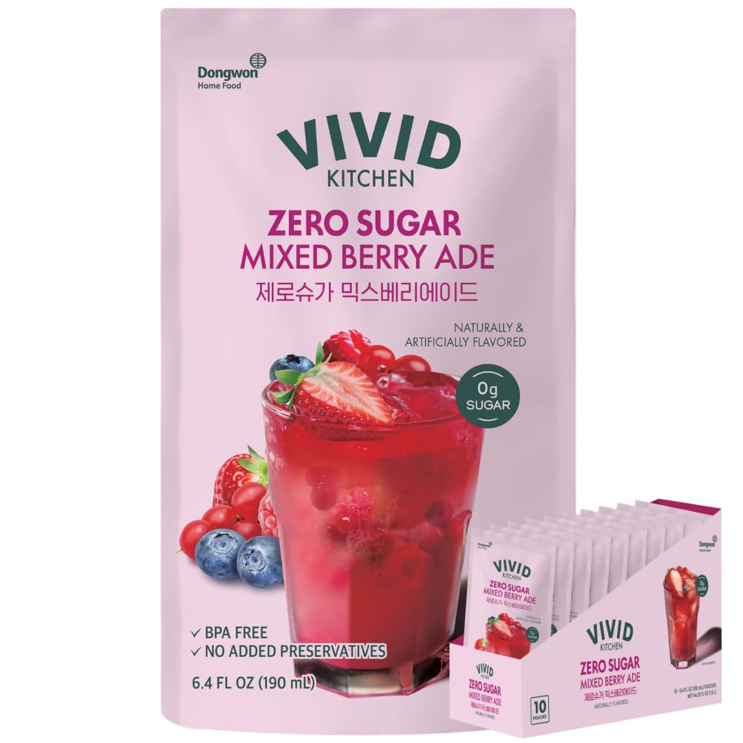 VIVID KITCHEN | Mixed Berry Ade Pouch drinks - Zero Sugar, Zero Calories | Korean Convenience Store Drink | No Artificial Preservatives or Corn Syrup