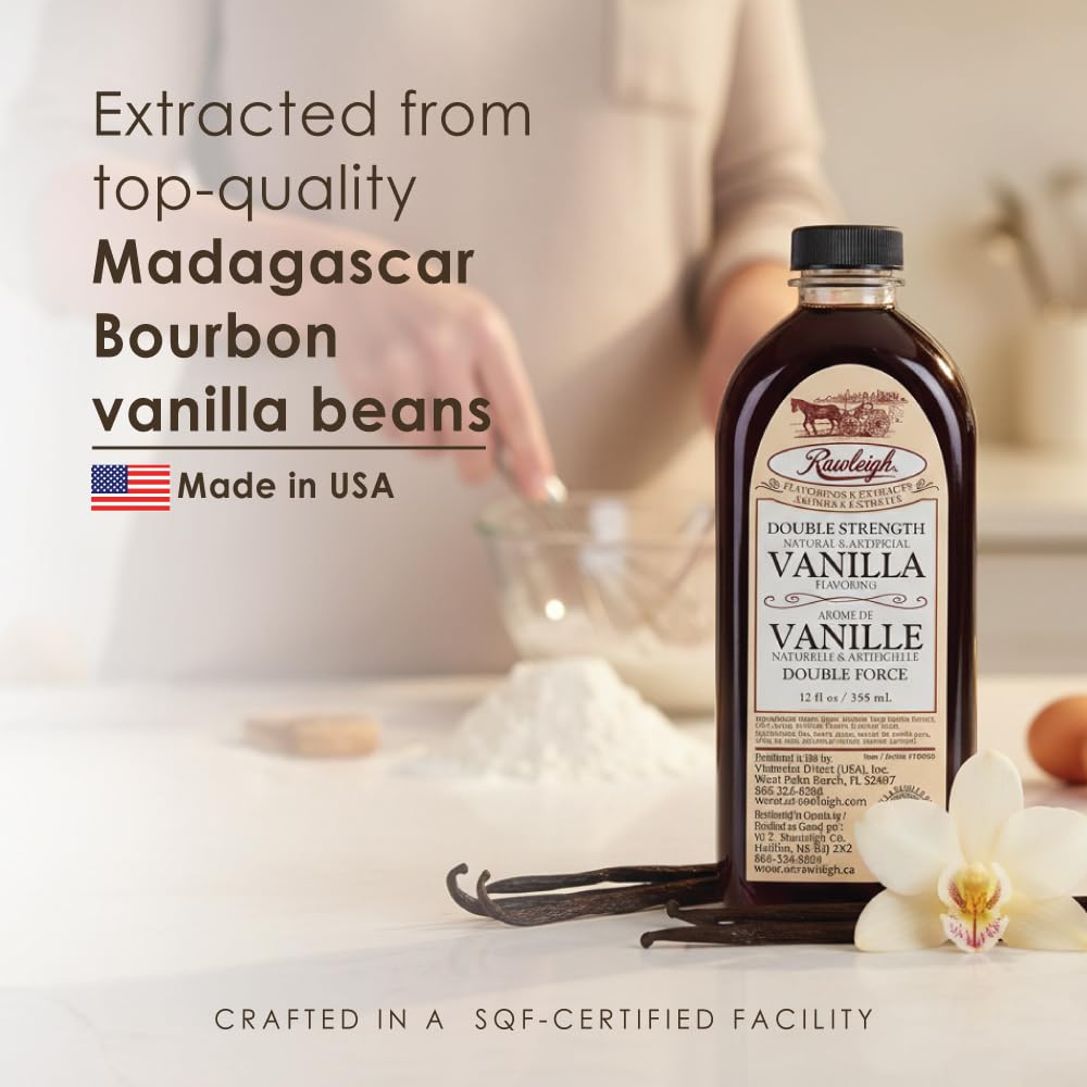 Double Strength Vanilla Flavoring - 2X Concentrated Vanilla from Pure Bourbon Madagascar Beans | Rich Baking Flavor, Use Less | 12 fl oz Value Size |