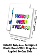 Freeze Dried Treats (24" X 36") 4mm Corrugated Plastic Panel, Graphics Applied to 1 Side (Pk of 2) | Fair Food, Desserts, Sweets, Snacks