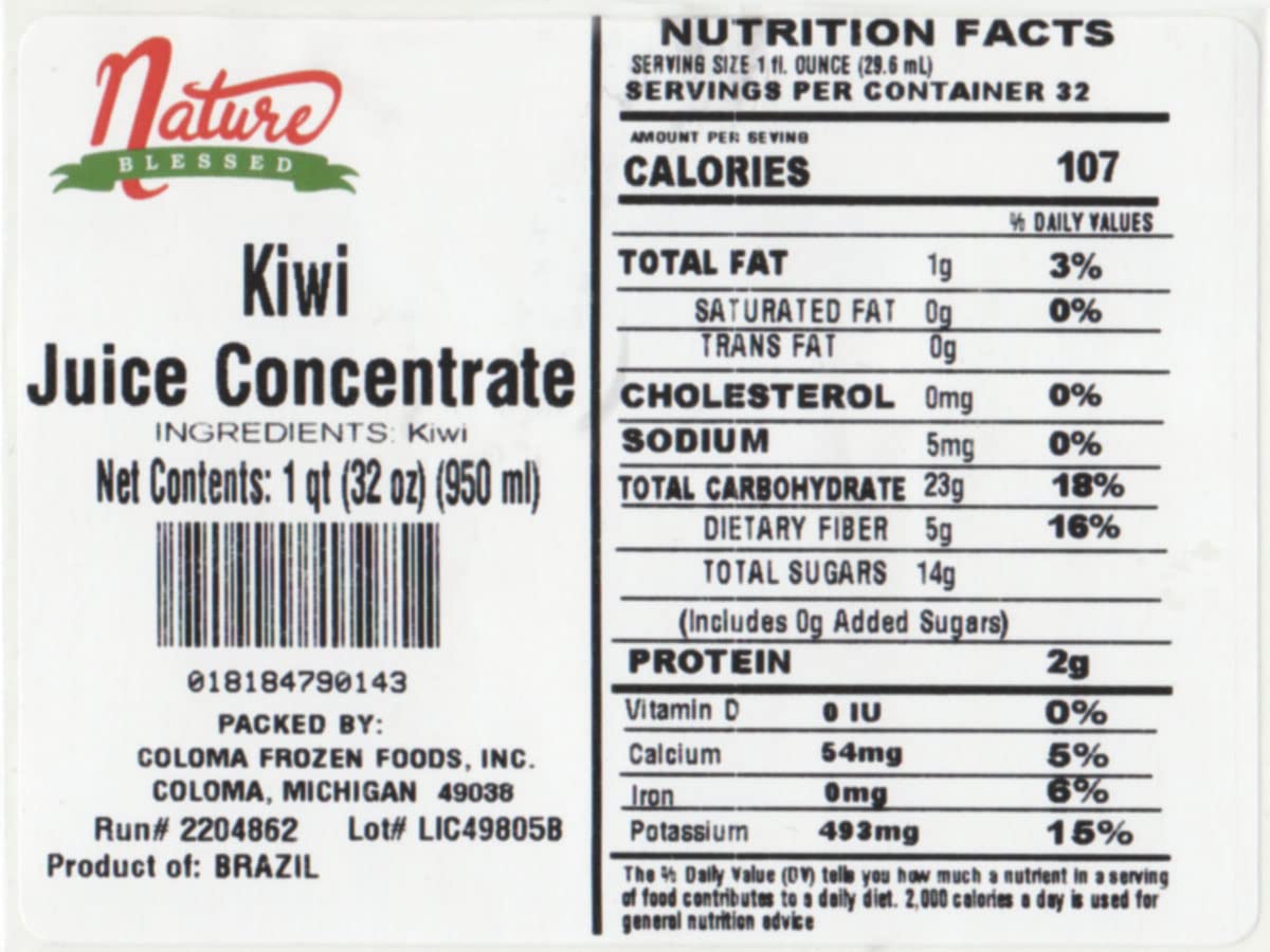 Nature Blessed 100% Pure Kiwi Fruit Juice Concentrate - 4 Quarts (4/32 fl oz bottles), Great for Home Vintners, Brewing Beer, Cider, Spirits