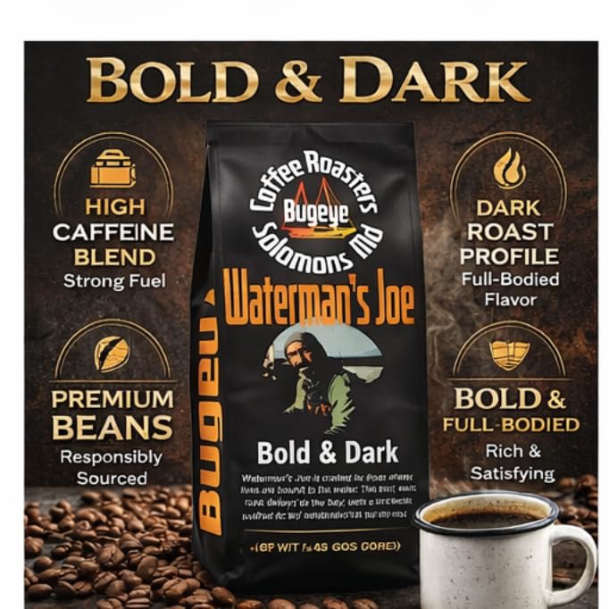 Waterman's Joe Bold & Dark Boosted Caffeine Coffee, French Roast, Dark Roast