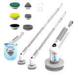 Electric Spin Scrubber, Cordless 20W High-Torque Cleaning Brush Bathroom Scrubber, IPX7 Waterproof Electric Scrubber with 6 Brush Heads, Extendable