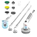 Electric Spin Scrubber, Cordless 20W High-Torque Cleaning Brush Bathroom Scrubber, IPX7 Waterproof Electric Scrubber with 6 Brush Heads, Extendable