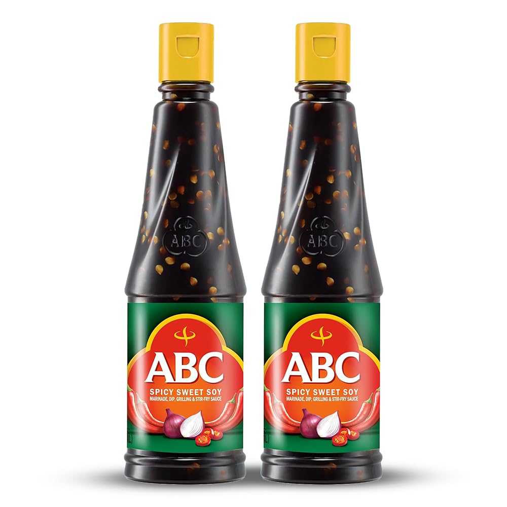 ABC Spicy Sweet Soy Sauce, 9.2 Oz (Pack of 2), Savory Sauce, Dip, Stir-fry, Glaze, Vegan, No MSG, Plant-based, Halal, Umami Flavor, Indonesian Kecap