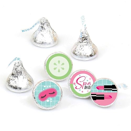 Big Dot of Happiness Spa Day - Girls Makeup Party Round Candy Sticker Favors - Labels Fit Chocolate Candy (1 Sheet of 108)