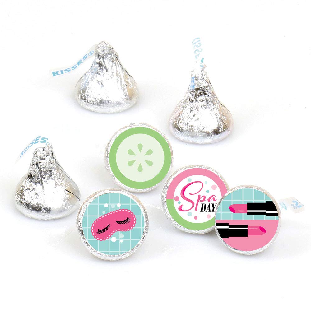 Big Dot of Happiness Spa Day - Girls Makeup Party Round Candy Sticker Favors - Labels Fit Chocolate Candy (1 Sheet of 108)