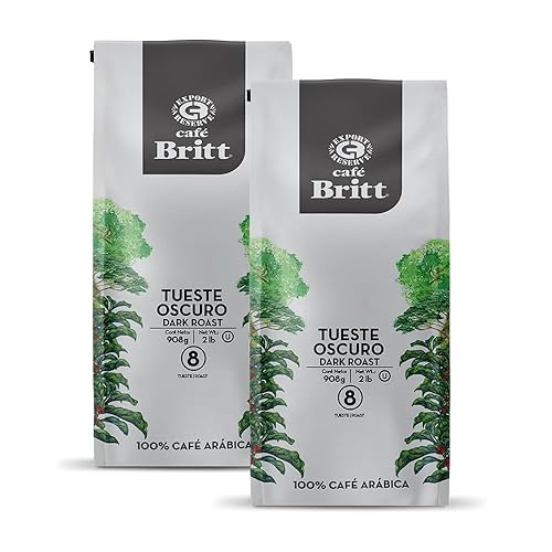 Café Britt® - Costa Rican Dark Roast (2 Lbs Each) (2-Pack) (4 Lbs Total) - Whole Bean, Arabica Coffee, Kosher, Gluten Free, 100% Gourmet & Dark Roast