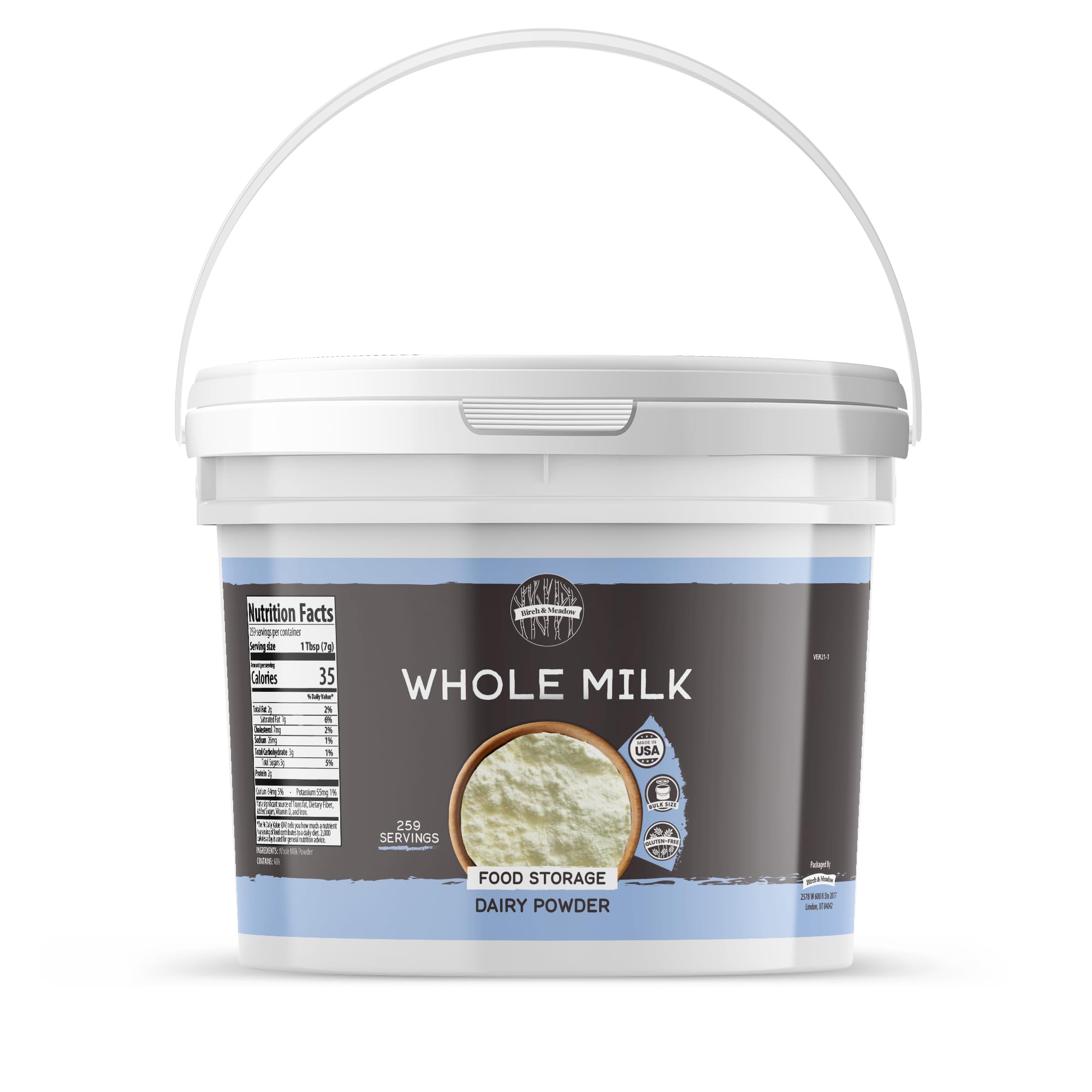 Birch & Meadow 1 Gallon Bucket of Whole Milk Powder, Light Sweet Taste (64 Ounce)
