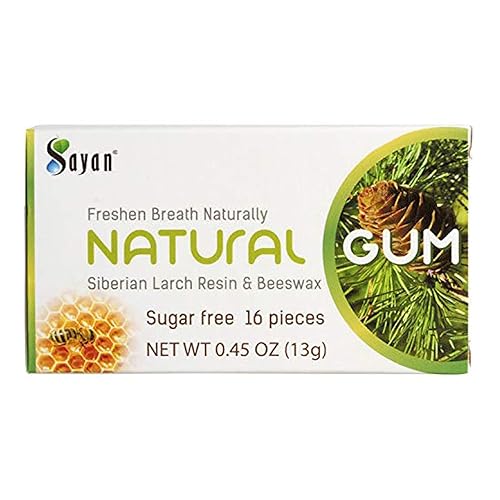 Sayan Sugar-Free All Natural Siberian Larch Tree Resin and Beeswax Chewing Gum - 2 Packs (32 Pieces) for Fresh Breath - Vegetarian, Non-GMO, Gluten