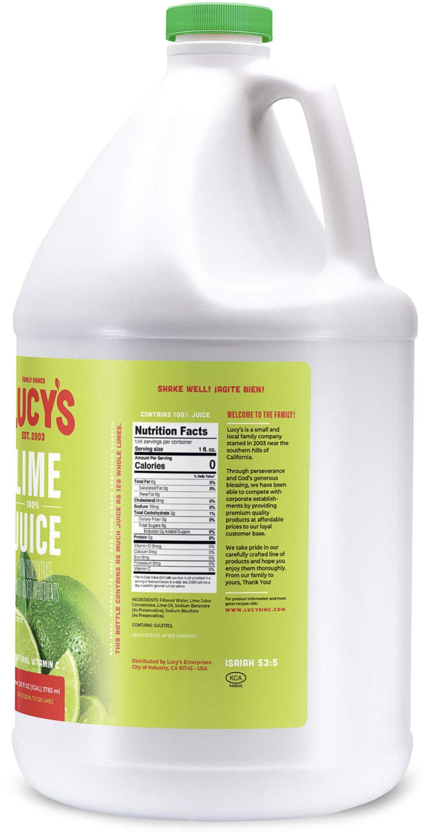 Lucy’s Family Owned - 100% Lime Juice Gallon 128fl oz.