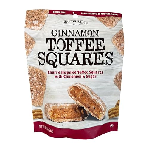 Brown & Haley Cinnamon Toffee Squares - 4.4oz Bag - Churro Inspired English Toffee Candy with Cinnamon, Sugar & Sea Salt - Gourmet Candy for Gifting