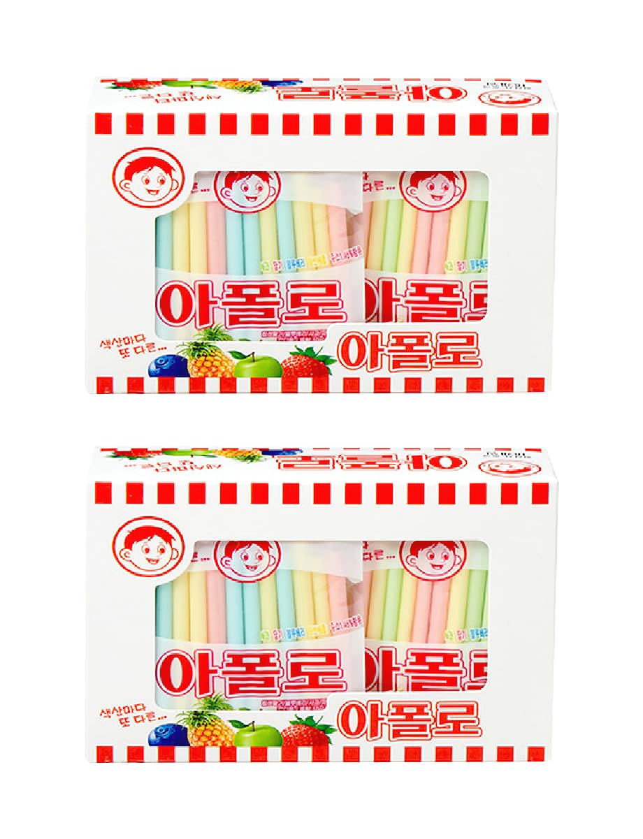 [Pack of 2] Korean Snack Apollo Straw Candy (10g x 18 packs) - Assorted Flavor Korean Snack Old School Childhood