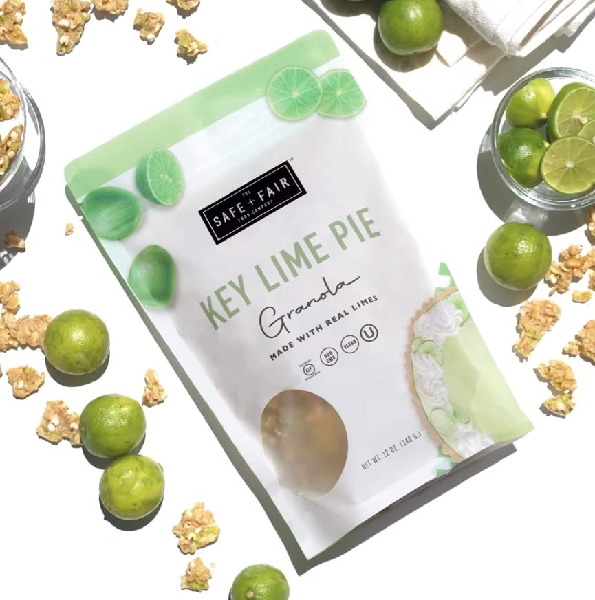 Safe + Fair Key Lime Pie Granola - Gluten-Free, Dairy-Free & Vegan Snack - Allergen-Free, Non-GMO, and No Artificial Ingredients - 12oz