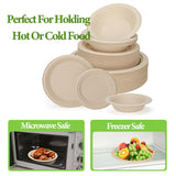 150 Pcs Disposable Paper Plates and Bowls Bulk, 50 Pack Compostable Paper Plates and Bowls Dinnerware Set, Include 7 Inch & 9 Inch Plate, 12 Oz