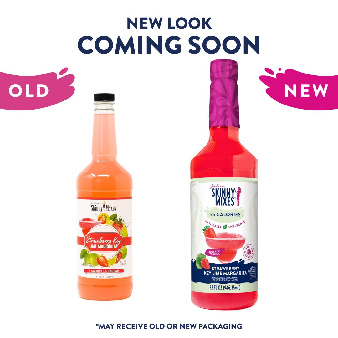 Jordan's Skinny Mixes Sugar Free Strawberry Key Lime Margarita Mix, Flavored Cocktail Mixer for Drinks, Marg Drink Flavoring for Cocktails