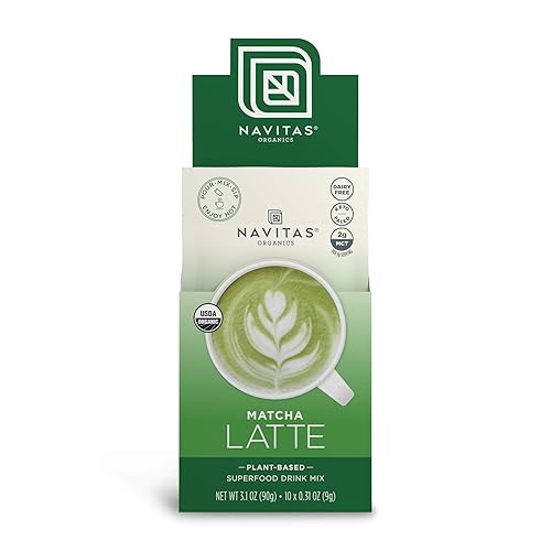 Navitas Organics Matcha Latte, 10 Single Serve Pouches, 10 Servings Organic, Non-GMO, Dairy-Free, 3.1 Ounce