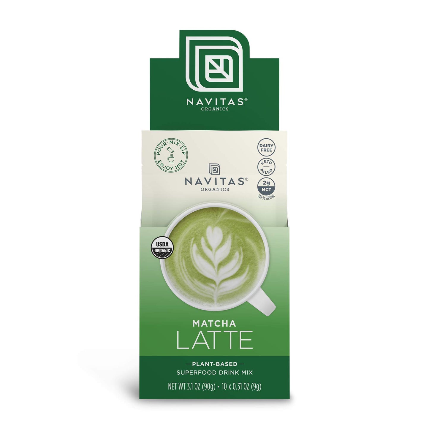 Navitas Organics Matcha Latte, 10 Single Serve Pouches, 10 Servings Organic, Non-GMO, Dairy-Free, 3.1 Ounce