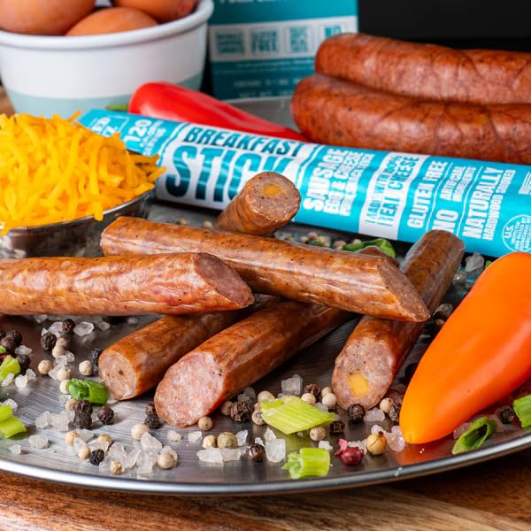 Wicked Cutz Sausage Egg and Cheese Stick, 12g Protein Per Gluten Free Breakfast Stick, USA Made High Protein Carnivore Snacks, Breakfast Meat Sticks