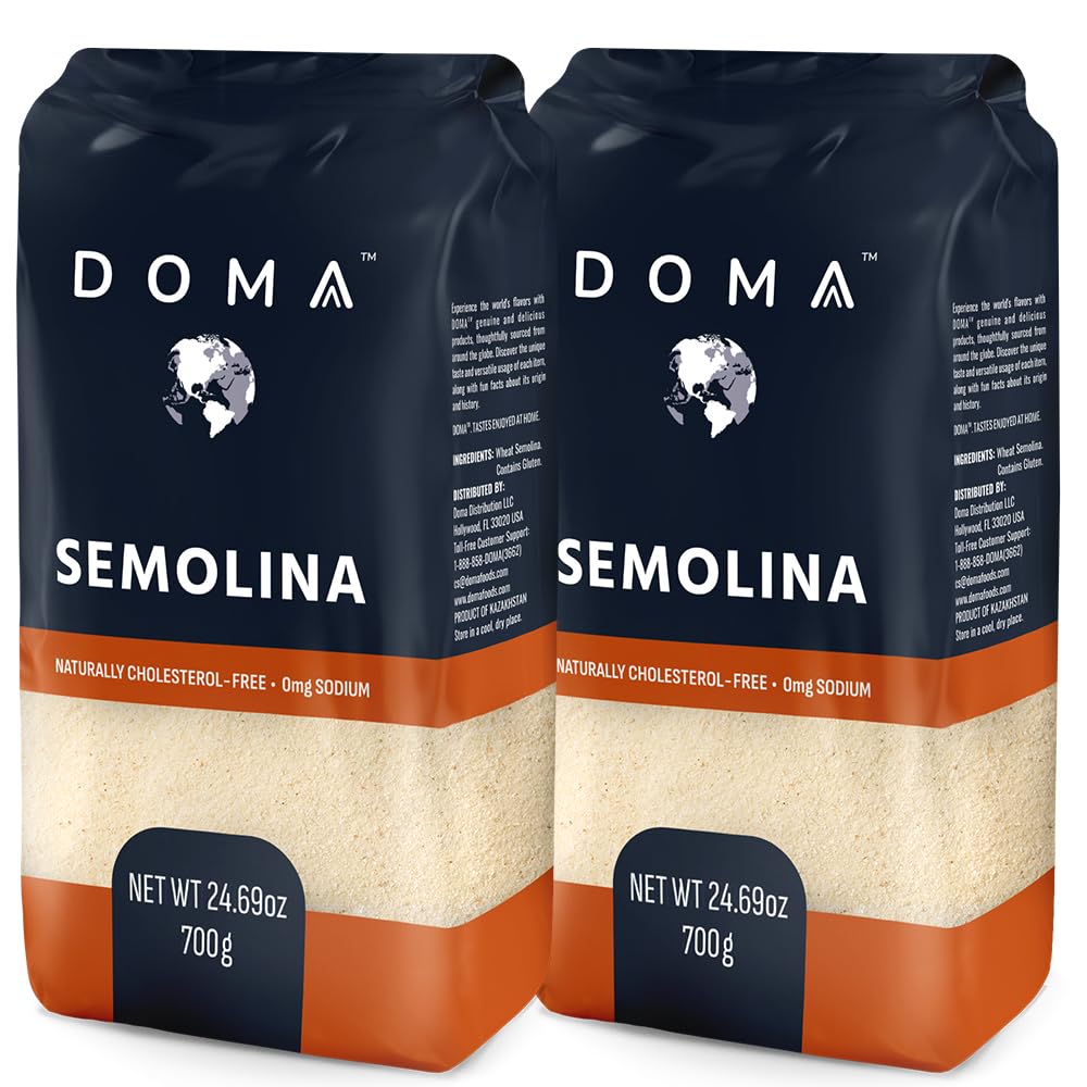 DOMA Semolina Flour 3.08lb (2x1.54lb) - Larger Granules Better Hold Sauces & Seasonings, Non-GMO, for Pizza, Pasta, Porridge, Bread, Pudding