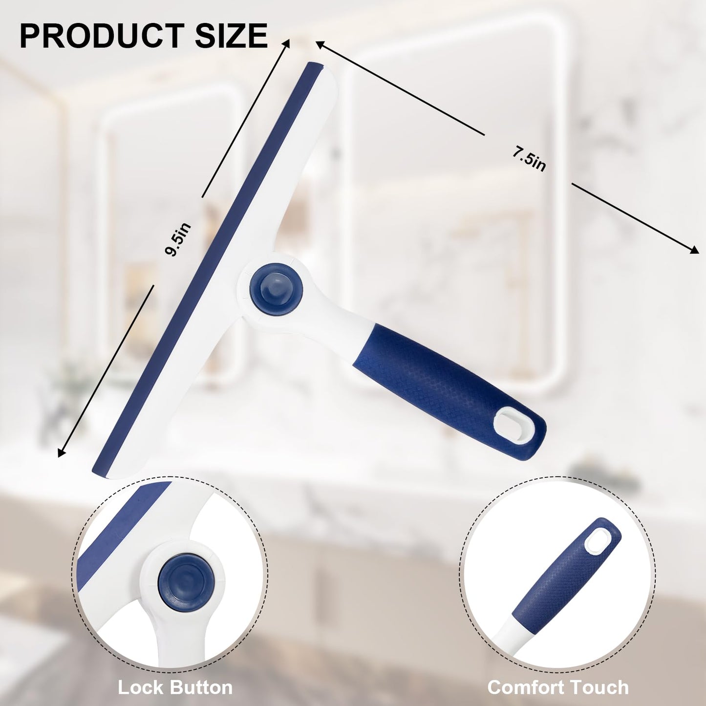 Window Squeegee for Glass Doors?All-Purpose 9.7” Window Cleaning Squeegee, Handheld for Windows, Car Windshields & More?Grey (9.5" Window Squeegee)