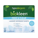 Biokleen Laundry Detergent Sheets - Dye & Fragrance Free, Hypoallergenic, Enzymatic Cleaner, Stain Remover, Bio Active Formula, No Plastic Jug