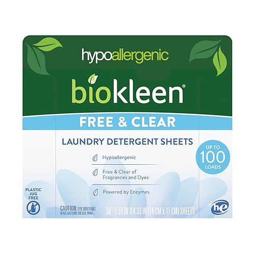 Biokleen Laundry Detergent Sheets - Dye & Fragrance Free, Hypoallergenic, Enzymatic Cleaner, Stain Remover, Bio Active Formula, No Plastic Jug