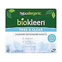 Biokleen Laundry Detergent Sheets - Dye & Fragrance Free, Hypoallergenic, Enzymatic Cleaner, Stain Remover, Bio Active Formula, No Plastic Jug